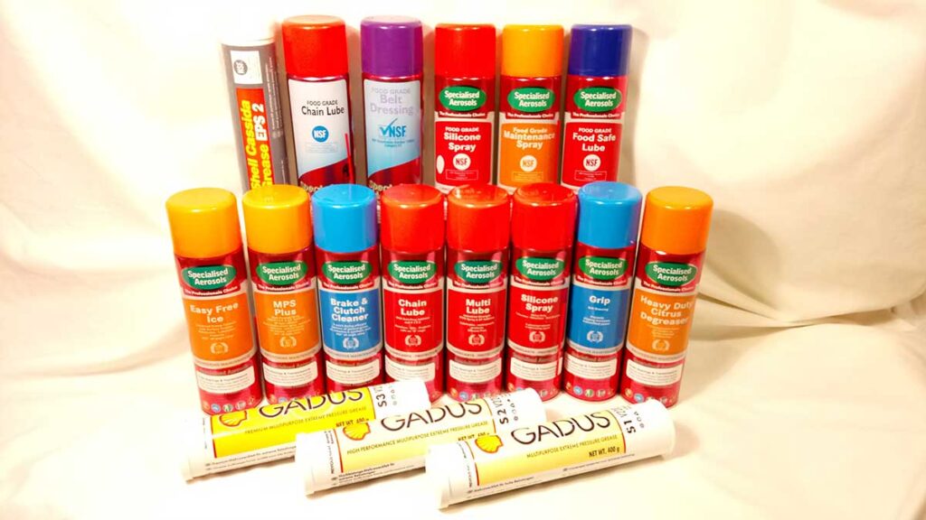 A display of sprays and grease